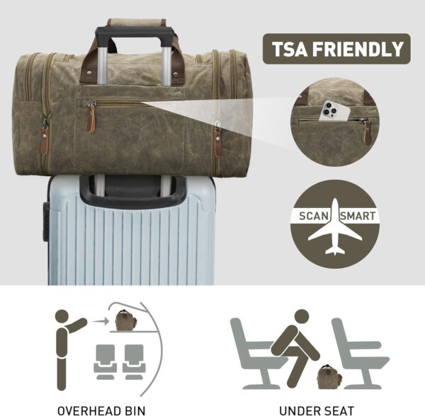 Wildroad Duffle Bag for Travel, 50L Waterproof Waxed Canvas Genuine Leather Weekender Overnight Bag Vintage Travel Hand Bag Carry on Bag - Image 6