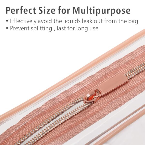 PACKISM Clear Makeup Bag - TSA Approved Toiletry Bag for Travel Size Toiletries, Travel Clear Toiletry Bag Quart Size Bag, Carry on Airport Airline Compliant Bag, Rose Pink(for age 12 or above) - Image 5