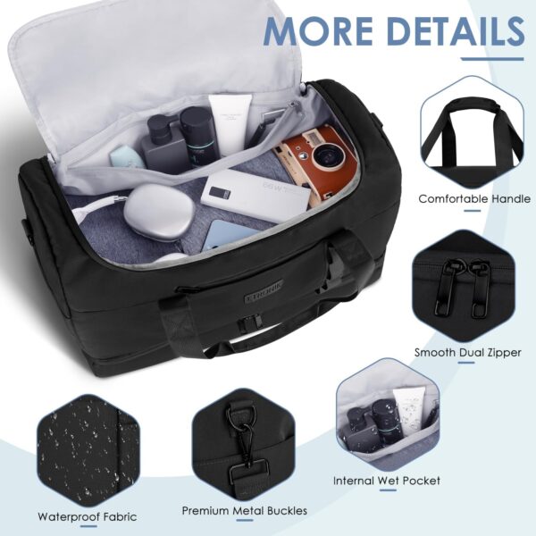 ETRONIK Travel Bag for Men Women, Duffle Bag & Gym Bag with Shoe Compartment, Weekender Overnight Bag with Toiletry Bag, Carry on Bags for Airplane for Travel, Trip, Gym, Yoga, Black - Image 7