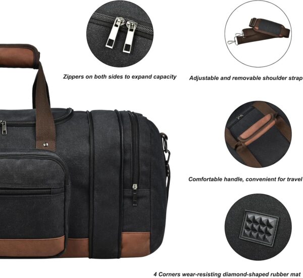 Litvyak Duffle Bag for Travel, Canvas Travel Duffel Bags Overnight Weekend Gym Carry On Luggage Bag for Men & Women(Black) - Image 5