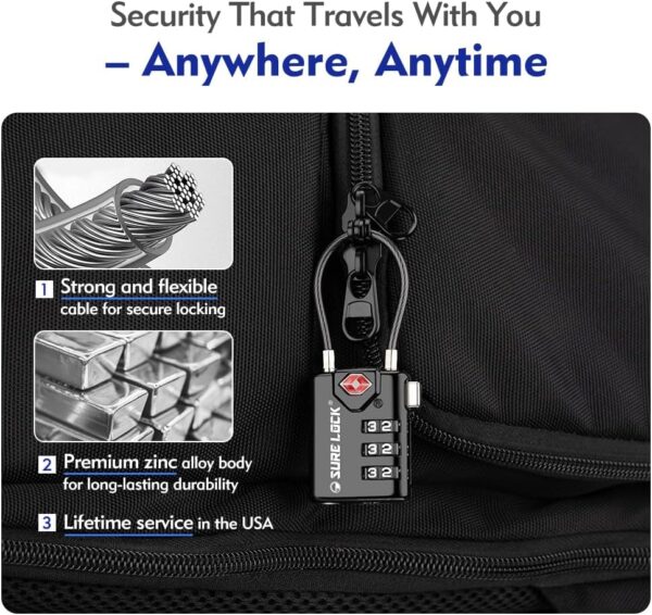 SURE LOCK TSA Compatible Travel Luggage Locks, Inspection Indicator, Easy Read Dials TSA Approved with Zinc Alloy - Image 4