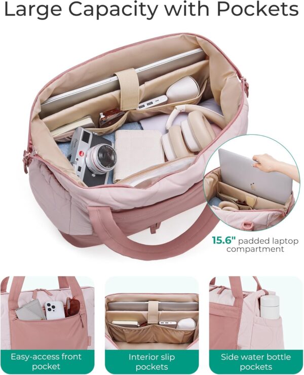 BAGSMART Puffer Duffle Bag for Travel, 33L Weekender Bags for Women, Carry on Bag with Shoe Compartment, Lightweight Travel bag, TSA-Free Overnight Hospital Bag - Image 2