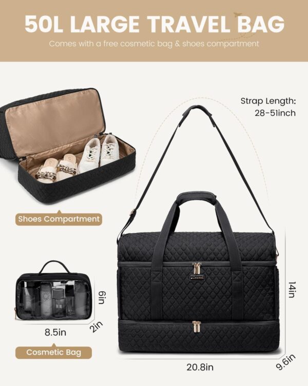 LOVEVOOK Large Travel Duffle Bag, Weekender Bags for Women With Shoe Compartment, Overnight Hospital Bag For Women Labor Delivery, Carry on Bag Personal Item Travel Bag, Yoga Gym Duffel Bag - Image 3