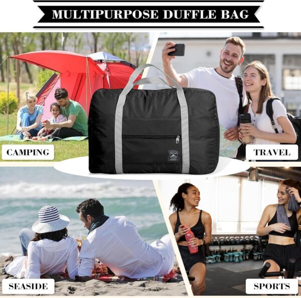Foldable Travel Duffel Bag - Compact Lightweight Carry-On Luggage | Water Resistant Nylon Gym Tote | Weekend, Camping, Fitness, Overnight Bag | Airline Approved for Frontier & Spirit (Black) - Image 2