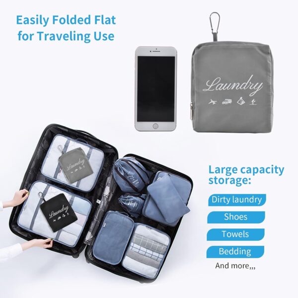 2 Pcs JHX Travel Laundry Bags, Dirty Clothes Organizer【Upgraded】with Handles and Aluminum Carabiner for Travel, Camp, Fitness, and Students (Black&Grey) 24"L x 21"W - Image 6