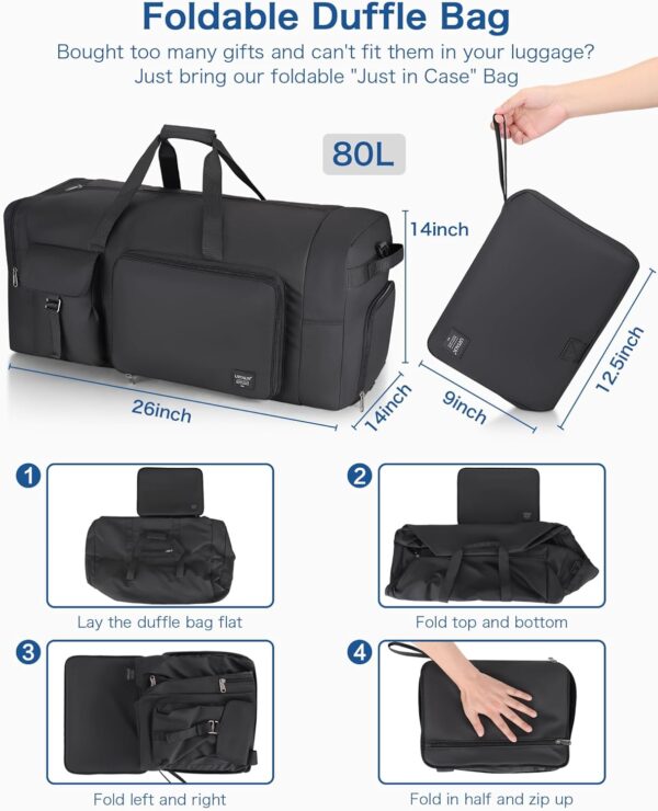 80L Large Duffle Bag for Travel, Urtala 26” Travel Duffle Bag for Men and Women, Foldable Traveling Duffel Bags with Shoes Compartment, Waterproof and Tear Resistant - Image 2
