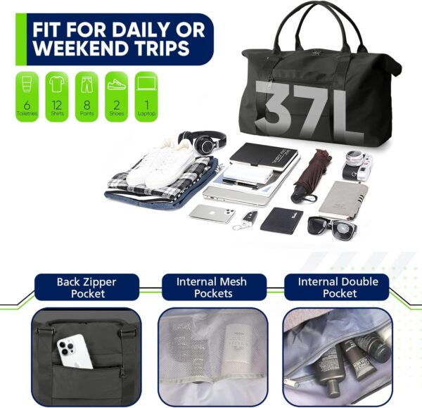 Travel Duffle Bag, Weekender Travel Bag Men Small Gym Bag for Women, Hospital Bag for Labor and Delivery, Overnight Bag Luggage Bag with Trolley Sleeve, Airplane Travel Essentials for Flying(Black) - Image 3