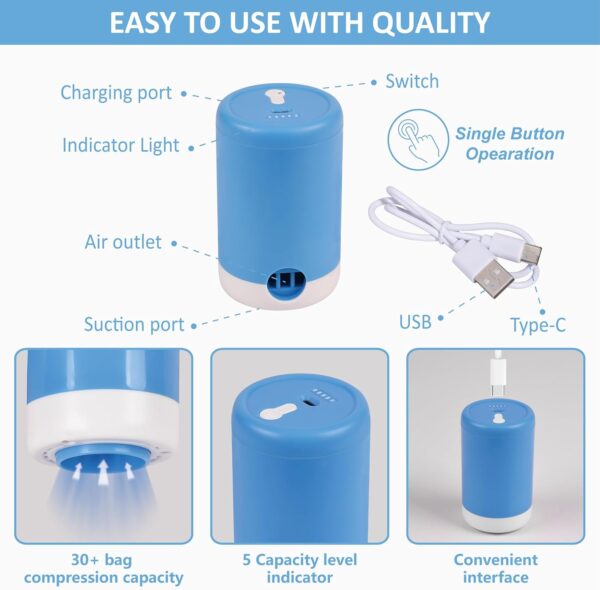 12 Pack Travel Vacuum Storage Bags with Portable Electric Pump, Vacuum Seal Space Saver Bags for Clothing, Vacuum Travel Bags for Luggage - Image 5