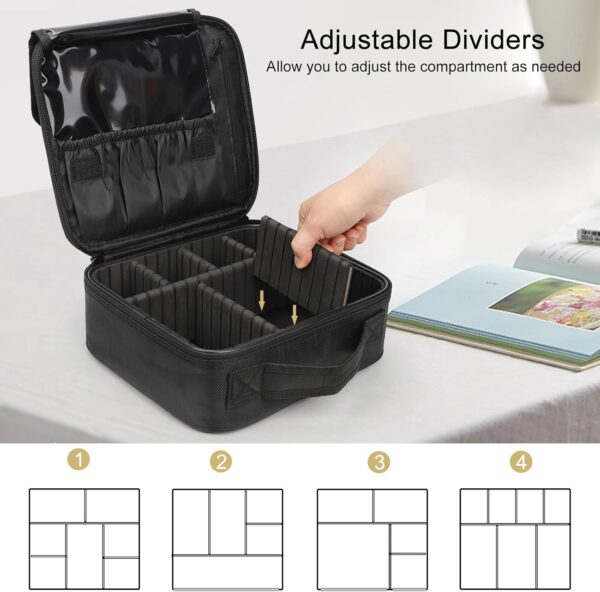 Relavel Travel Makeup Train Case Makeup Cosmetic Case Organizer Portable Artist Storage Bag with Adjustable Dividers for Cosmetics Makeup Brushes Toiletry Jewelry Digital Accessories Black - Image 2