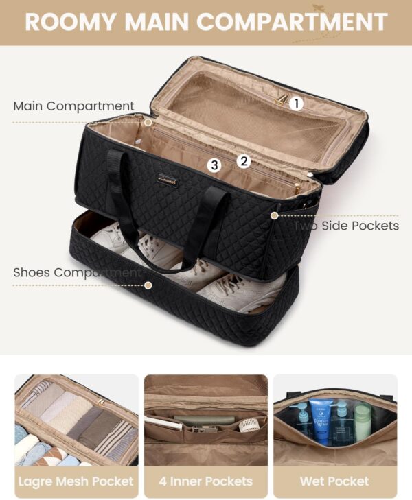 LOVEVOOK Large Travel Duffle Bag, Weekender Bags for Women With Shoe Compartment, Overnight Hospital Bag For Women Labor Delivery, Carry on Bag Personal Item Travel Bag, Yoga Gym Duffel Bag - Image 4