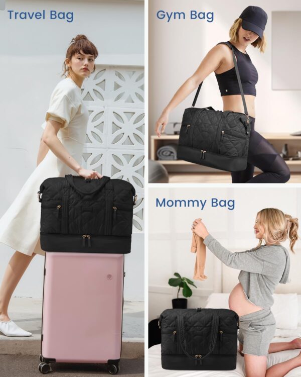 LOVEVOOK Travel Duffle Bag, Lightweight Weekender Bags for Women with Shoe Compartment, Puffer Gym Bag Personal Item Travel Bag, Quilted Overnight Bags and Hospital Bag for Labor and Delivery, Black - Image 7