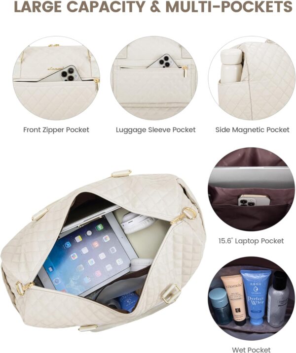 LOVEVOOK Travel Duffle Bag for Women, Weekender Overnight Bag with Shoe Compartment, Carry on Bag with Toiletry Bag, Gym Duffel Bag with Wet Pocket, Hospital Bags for Labor and Delivery 3 Pcs Set - Image 3