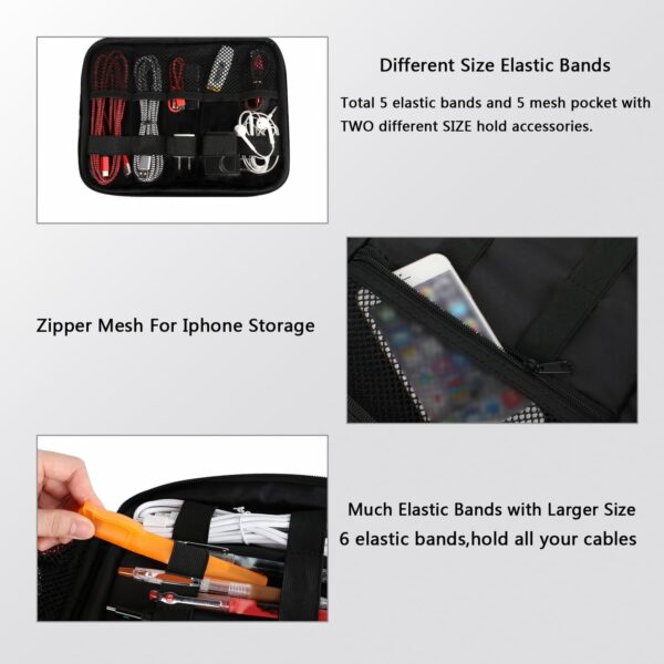 MATEIN Electronics Organizer Travel Case, Water Resistant Cable Organizer Bag for Travel Essentials, Tech Gifts for Men, Storage Bag as Accessories for Phone, Cord, Tablet, Black - Image 4
