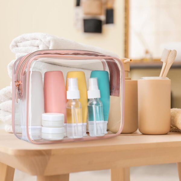 PACKISM Clear Makeup Bag - TSA Approved Toiletry Bag for Travel Size Toiletries, Travel Clear Toiletry Bag Quart Size Bag, Carry on Airport Airline Compliant Bag, Rose Pink(for age 12 or above) - Image 7