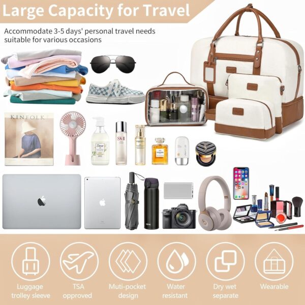 Wogarl Weekender Bags for Women Large Overnight Bag Weekend Travel Duffel Bag Carry on Shoulder with Shoe Compartment Toiletry Bag for Travel Business Gym - Image 6