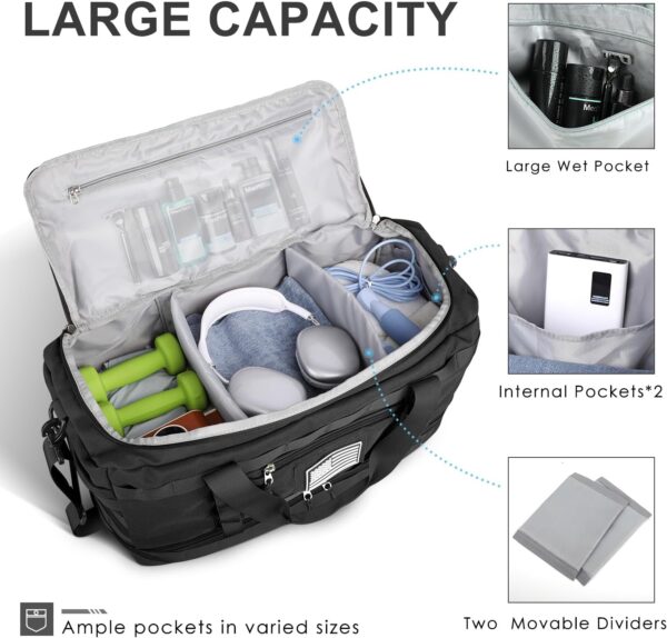 ETRONIK Travel Bag for Men Women, Gym Bag & Tactical Duffle Bags for Travel, Carry on with Toiletry Bag and Shoe Compartment, Weekender Overnight Trip with Wet Pocket for Workout Medical, Black - Image 2