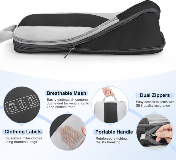 10 Set Compression Packing Cubes for Travel Essentials,Compressible Expandable Packing Cubes for Suitcase,OlarHike Luggage Organizer Bags for Travel,Handy Helper for Organizing Clothes(Black) - Image 6
