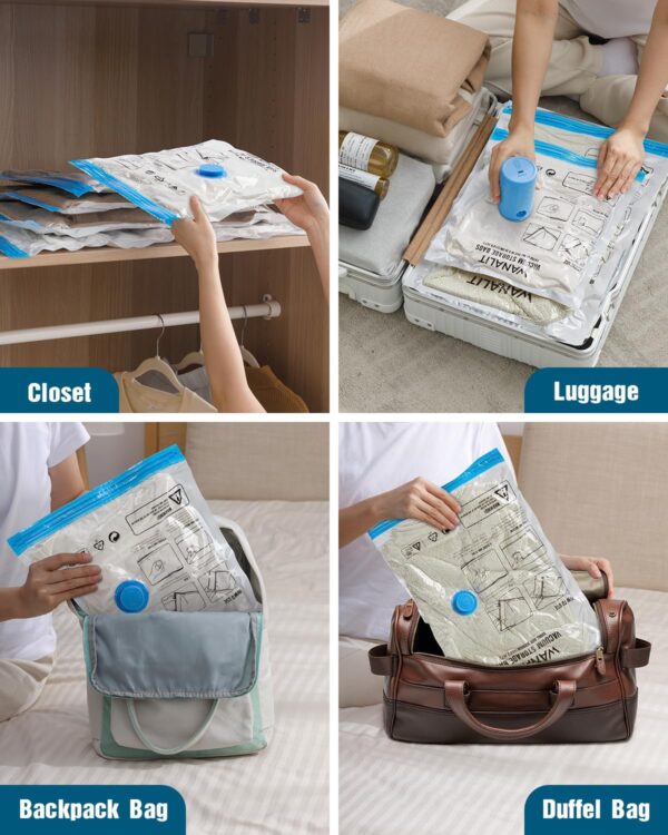 Vacuum Storage Bags for Travel, 8 Pack (4S+4XS) Vacuum Seal Bags with Wireless Rechargeable Electric Pump, Travel Essentials Space Saving Bags for Clothes, Luggage, Carry-on Suitcase, Backpack, Trip - Image 9
