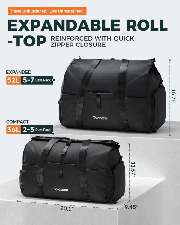 Tolaccea Gym Duffel Bag, Travel Bags Foldable Sports Duffle with Shoe Compartment & Wet Pocket, Lightweight & Water-Resistant, Perfect for Workout, Weekender Overnight & Carry-On Expandable - Image 6