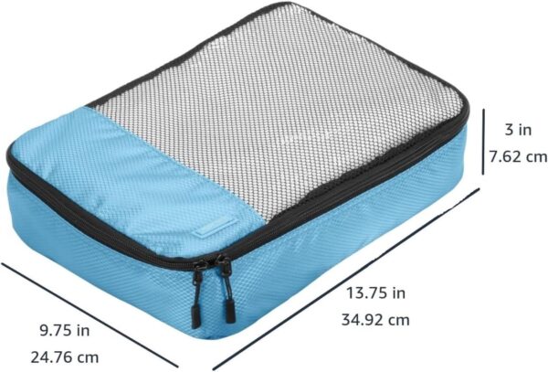 Amazon Basics Medium Packing Cubes for Travel, Packing Organizers, 4-Piece-Set With Double Zipper Pulls and Mesh Top Panel, 100% Durable Polyester, Sky Blue, 13.8"L x 9.8"W x 3"H - Image 3