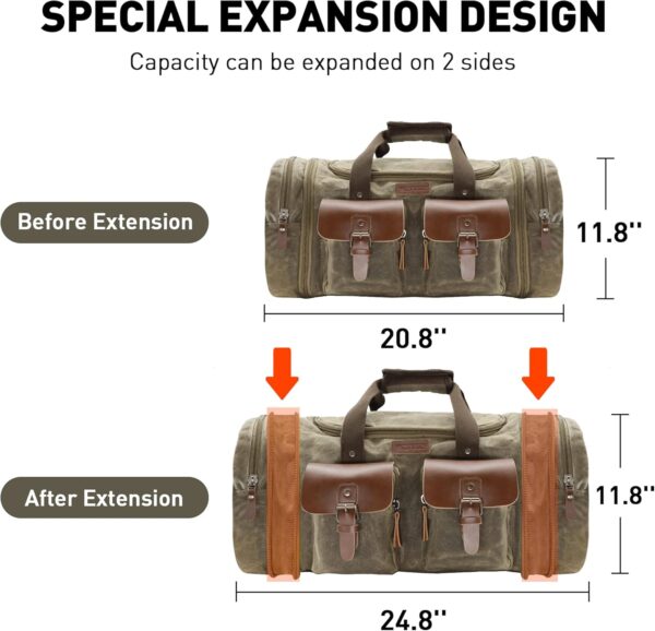 Wildroad Duffle Bag for Travel, 50L Waterproof Waxed Canvas Genuine Leather Weekender Overnight Bag Vintage Travel Hand Bag Carry on Bag - Image 7