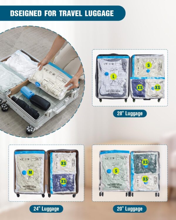 Vacuum Storage Bags for Travel, 8 Pack (4S+4XS) Vacuum Seal Bags with Wireless Rechargeable Electric Pump, Travel Essentials Space Saving Bags for Clothes, Luggage, Carry-on Suitcase, Backpack, Trip - Image 6
