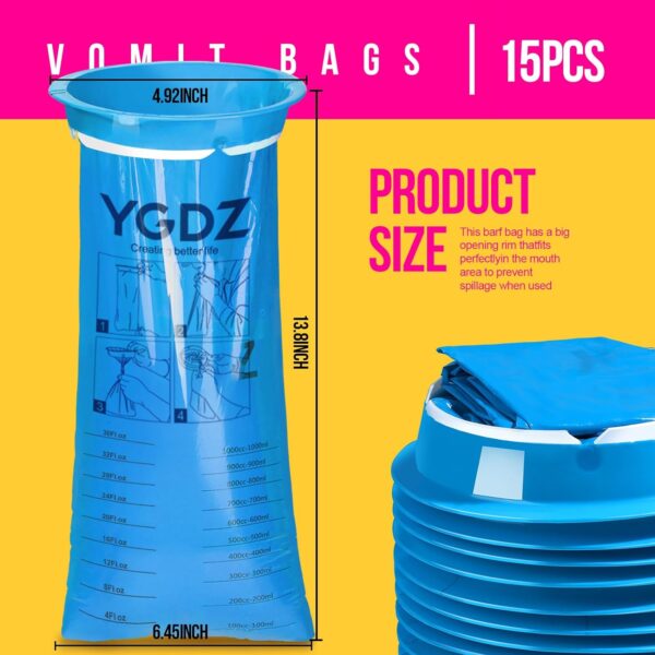 YGDZ Vomit Bags Disposable, 15 Pack Barf Throw Up Emesis Puke Nausea for Travel Motion Sickness, Car & Aircraft, Kids,1000ml - Image 2