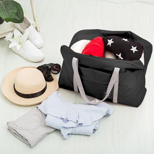 Foldable Travel Duffel Bag - Compact Lightweight Carry-On Luggage | Water Resistant Nylon Gym Tote | Weekend, Camping, Fitness, Overnight Bag | Airline Approved for Frontier & Spirit (Black) - Image 3