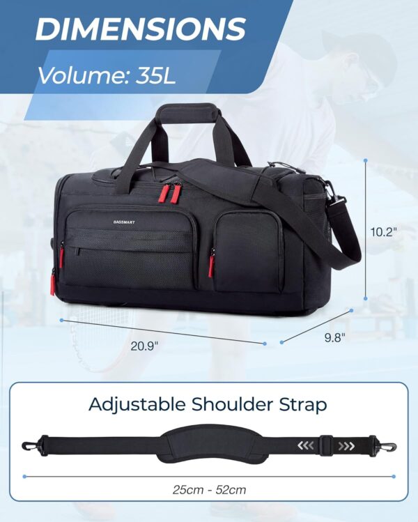 BAGSMART Gym Bag for Women & Men, 35L Sports Travel Duffel Bag with Shoe Laptop Compartment，Anti-Theft Carry On Weekender Bag for Airplane,Workout Overnight Backpack for Travel,Black - Image 8