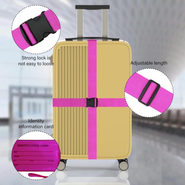 8 Pack Luggage Straps Suitcase Tags Set,Adjustable Suitcase Belts TSA Approved Silicone Luggage Tags Travel Suitcase Tags with Name ID Card for Luggage Suitcase Travel Accessories - Rose - Image 4