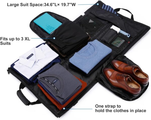 Garment Bags for Travel Large Suit Bag for Men Carry On Garment Bag Convertible Garment Duffle Bag with Shoes Compartment,2 in 1 Hanging Dress Suitcase Suit Travel Bags,Black - Image 3