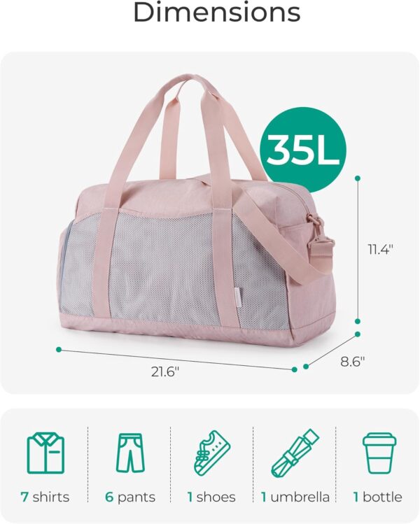 BAGSMART Foldable Duffle Bag for Women - 35L Carry On Weekender Overnight Sports Duffel with Shoe Compartment, Personal Item Travel Workout Bag for Travel Yoga, Pink - Image 6