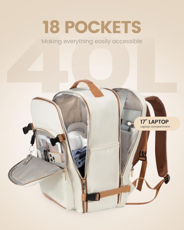 LOVEVOOK Travel Backpack for Women Men as Personal Item Flight Approved, 40L Luggage Carry On Backpack,17.3inch Large Daypack Laptop Backpack Waterproof Outdoor Sports with 3 Packing Cubes,Beige-Brown - Image 3