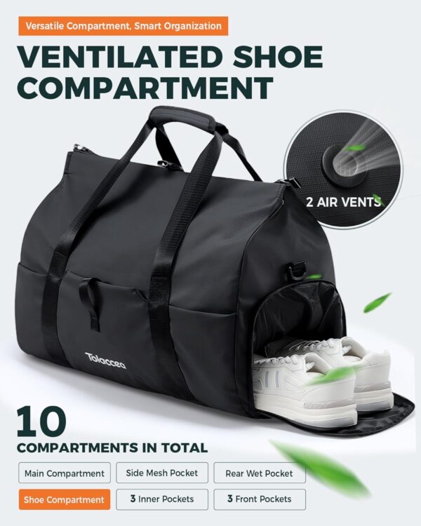 Tolaccea Gym Duffel Bag, Travel Bags Foldable Sports Duffle with Shoe Compartment & Wet Pocket, Lightweight & Water-Resistant, Perfect for Workout, Weekender Overnight & Carry-On Expandable - Image 4