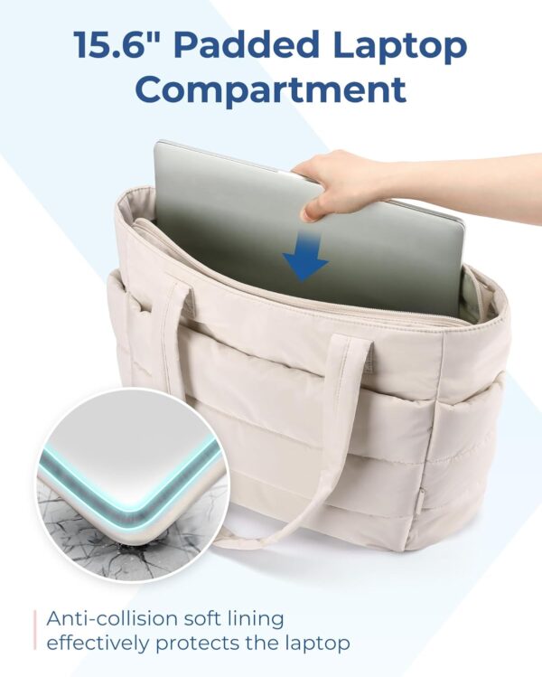 BAGSMART Tote Bag for Women, Lightweight Puffy Tote Bag with Compartments, Quilted Shoulder Bag Handbag for Travel, Work - Image 5