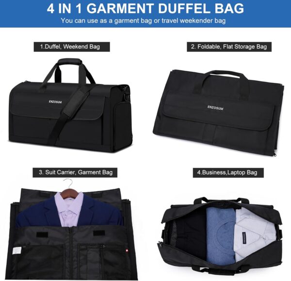 Garment Bags for Travel Large Suit Bag for Men Carry On Garment Bag Convertible Garment Duffle Bag with Shoes Compartment,2 in 1 Hanging Dress Suitcase Suit Travel Bags,Black - Image 7