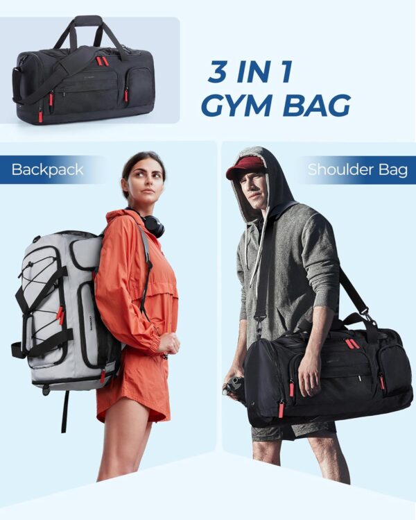BAGSMART Gym Bag for Women & Men, 35L Sports Travel Duffel Bag with Shoe Laptop Compartment，Anti-Theft Carry On Weekender Bag for Airplane,Workout Overnight Backpack for Travel,Black - Image 3