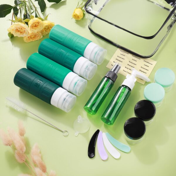 GLAMFIELDS Travel Bottles for Toiletries,TSA Approved 3.3oz Size LeakProof Silicone Toiletry Containers for Shampoo, Conditioner,Easy to Squeeze，Portable Travel Essentials for Lotion(18 Pack) Green - Image 6