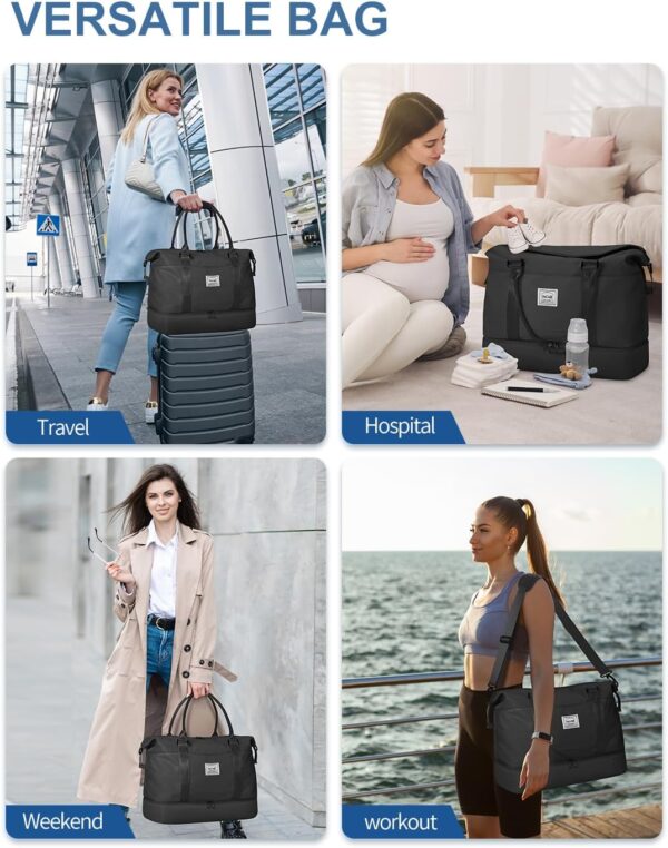 BAGAIL Travel Duffel Bag - Weekender, Overnight Gym Carry On Tote with Wet Pocket, Hospital Mom Bag for Labor and Delivery - Extra Large, Black - Image 7