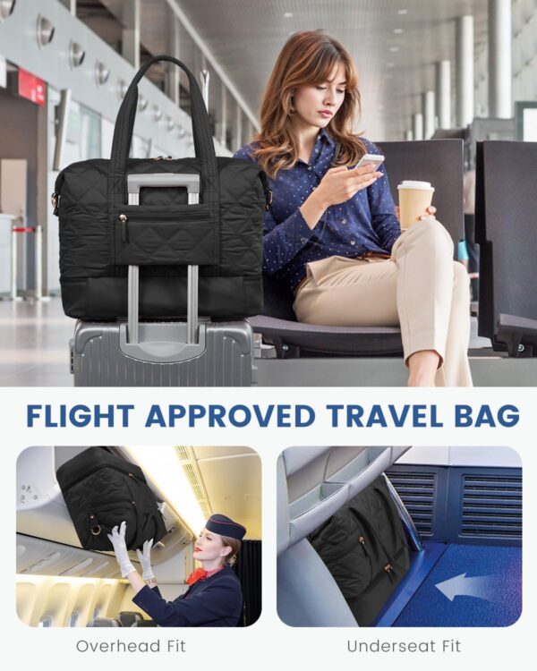 LOVEVOOK Travel Duffle Bag, Lightweight Weekender Bags for Women with Shoe Compartment, Puffer Gym Bag Personal Item Travel Bag, Quilted Overnight Bags and Hospital Bag for Labor and Delivery, Black - Image 6