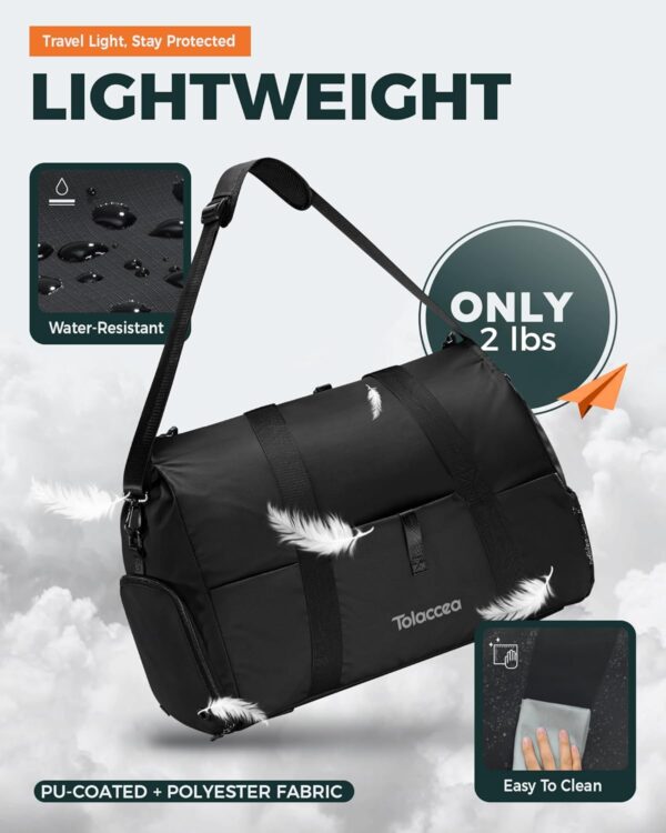 Tolaccea Gym Duffel Bag, Travel Bags Foldable Sports Duffle with Shoe Compartment & Wet Pocket, Lightweight & Water-Resistant, Perfect for Workout, Weekender Overnight & Carry-On Expandable - Image 7