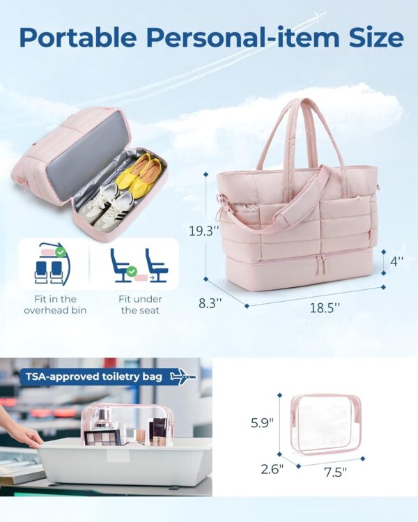 BAGSMART Large Travel Duffel Bag with Shoe Compartment, Puffer Carry-On Gym Weekender Bag for Women, Camel - Image 2