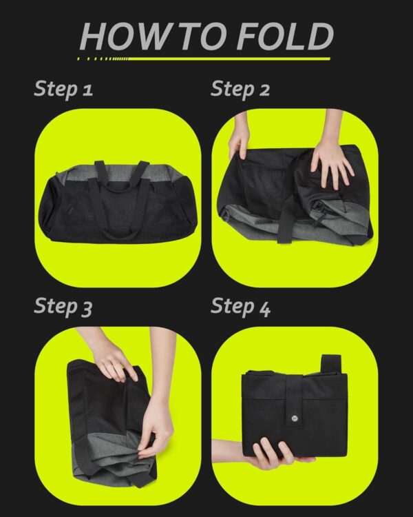 BAGSMART Gym Bags for Men Women, Foldable Travel Duffle Bag, Lightweight Weekender Duffel Bag With Shoe Compartment, Water Resistant Workout Duffle Sports Bag for Travel Yoga, Black - Image 6