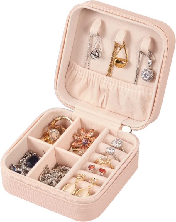 LETURE PU Leather Small Jewelry Box, Travel Portable Jewelry Case for Ring, Pendant, Earring, Necklace, Bracelet Organizer Storage Holder Boxes (Pink) - Image 4