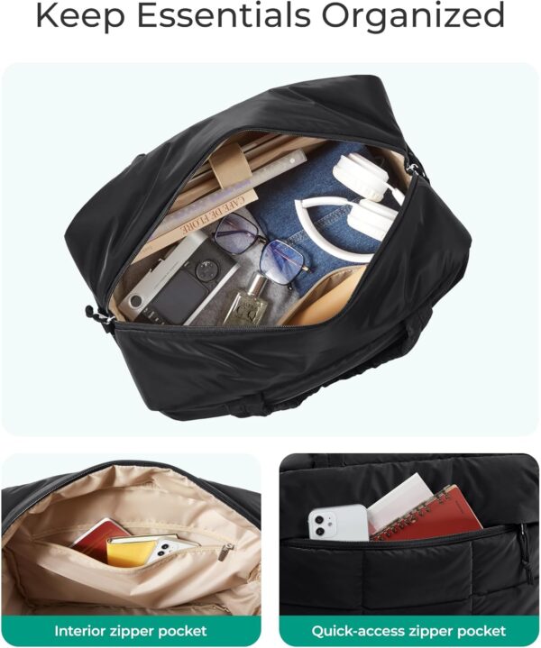 BAGSMART Puffer Travel Duffel Bag, Small Gym Bag for Women, Water-resistant Weekender with Shoe Compartment, Black - Image 4
