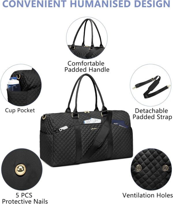 Women Weekender Travel Duffle Bag: Travel Duffel Overnight Bags with Shoe Compartment Large Carry on Tote Bag with Toiletry Bag Weekend Traveling Yoga Gym Hospital Bag for Women with Wet Pocket Black - Image 5