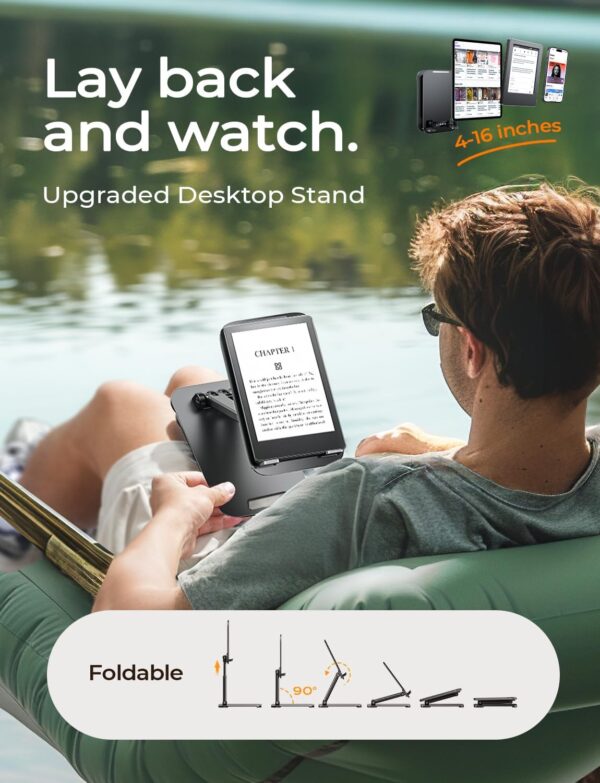 LISEN Tablet Stand for iPad Stand Holder Office Desk Accessories, Foldable iPad Air Holder Travel Accessories 10th Generation Home Office for Desk Men Gifts Fits Tabs Kindle iPhone 4-15.9" Black - Image 5