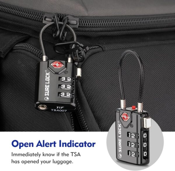 SURE LOCK TSA Compatible Travel Luggage Locks, Inspection Indicator, Easy Read Dials TSA Approved with Zinc Alloy - Image 2