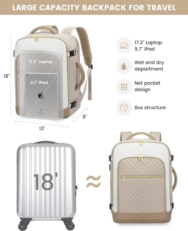 LOVEVOOK Large Travel Backpack for Women, TSA Carry on Backpack for Airplanes, 40L Personal Item Travel Bag for Women fits 17" Laptop,Waterproof Carry on Bag Airplane Approved with 3 Packing Cubes - Image 5