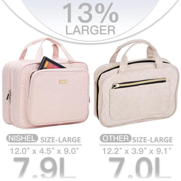 NISHEL Travel Toiletry Bag for Women Large Capacity, Makeup Essentials Organizer, Hanging Case for Accessories, Cosmetics, Pink - Image 2
